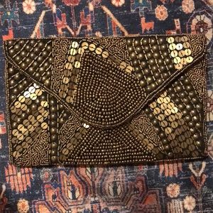 Gorgeous Brass Toned Beadwork on Clutch